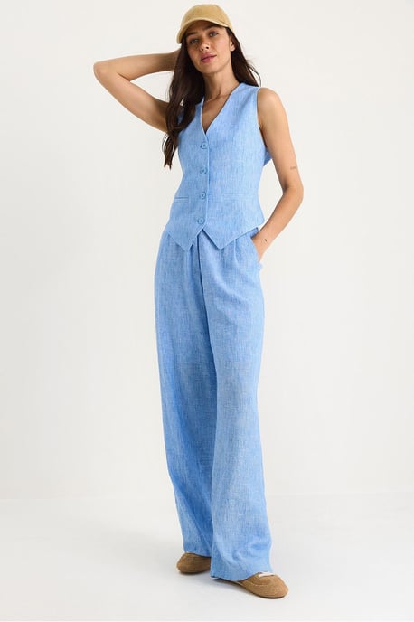 V-hals Vest en Wijde Pantalon Twee-delige Coord Set - Image 1