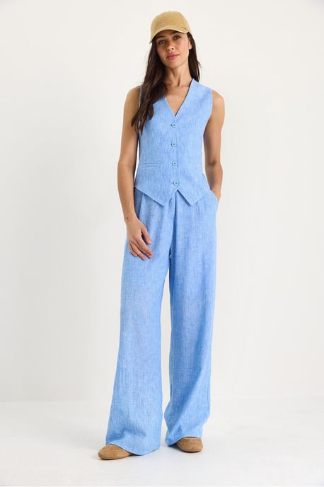 V-hals Vest en Wijde Pantalon Twee-delige Coord Set - Image 2