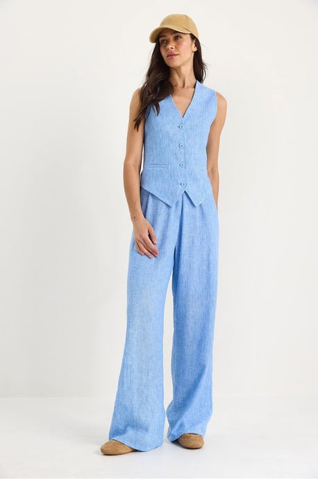 V-hals Vest en Wijde Pantalon Twee-delige Coord Set - Image 3