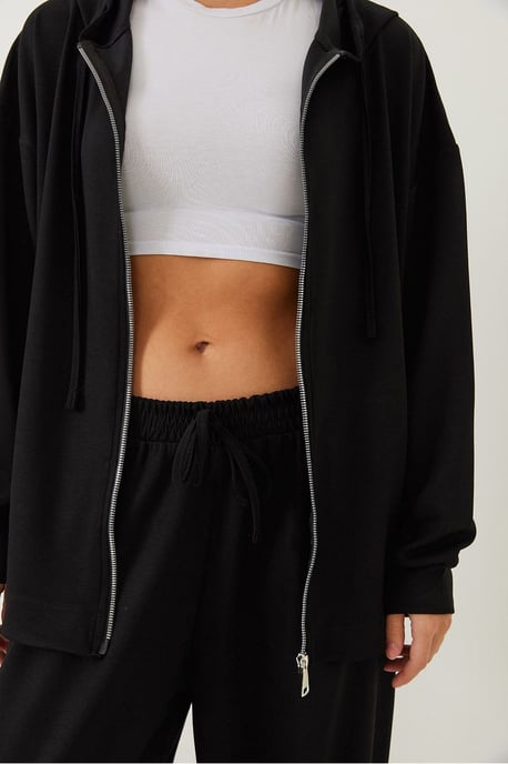 Hooded Lång Sweatshirt och Vida Byxor Tvådelad Set - Image 2
