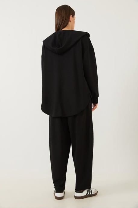 Hooded Lång Sweatshirt och Vida Byxor Tvådelad Set - Image 3