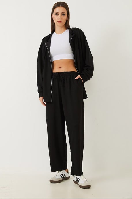 Hooded Lång Sweatshirt och Vida Byxor Tvådelad Set - Image 4