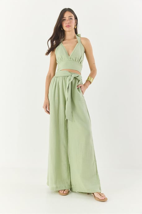 Textured Katoenen Halter Nek Twee-Delige Set - Image 2