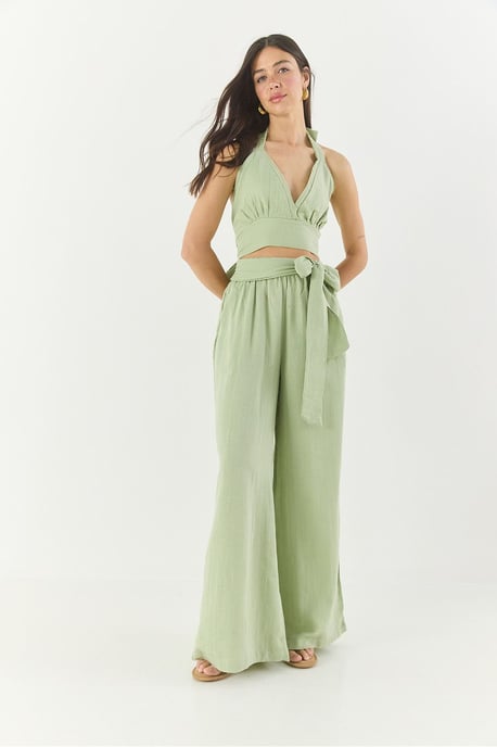 Textured Katoenen Halter Nek Twee-Delige Set - Image 4