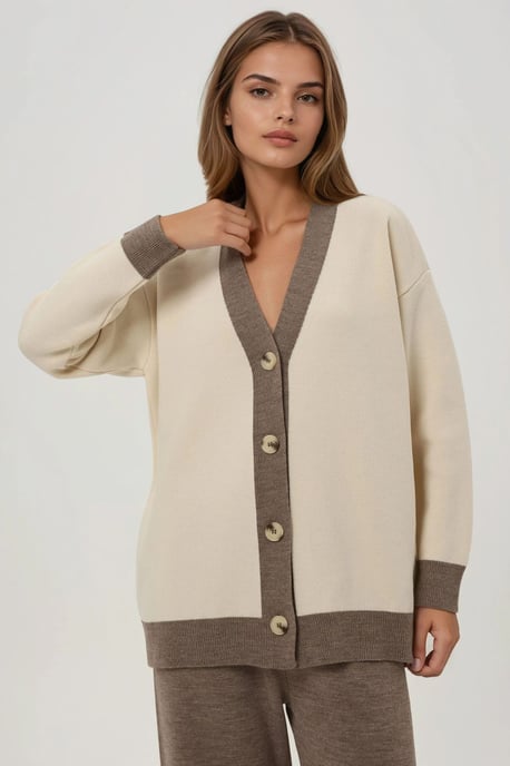 Geknoopte Cardigan & Textuur Hoog Midden Taille Gebreide Broek Co-Ord Set - Image 3