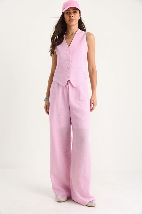 V-hals Vest en Wijde Broek Twee-delige Coördinatie Set - Image 4