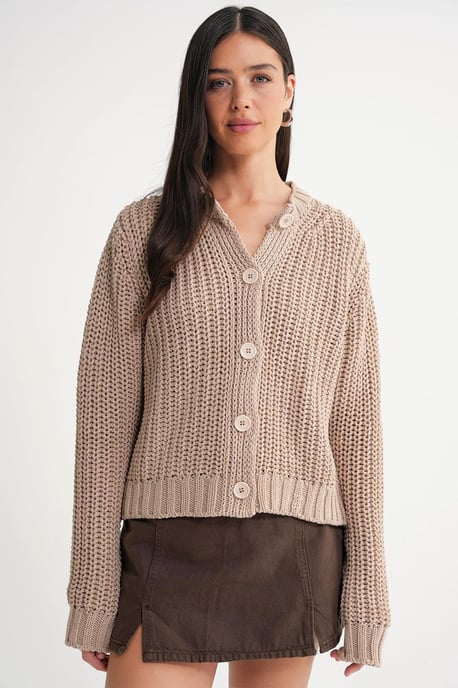 Textured Ribbed Knit Cardigan with Buttons - Image 1