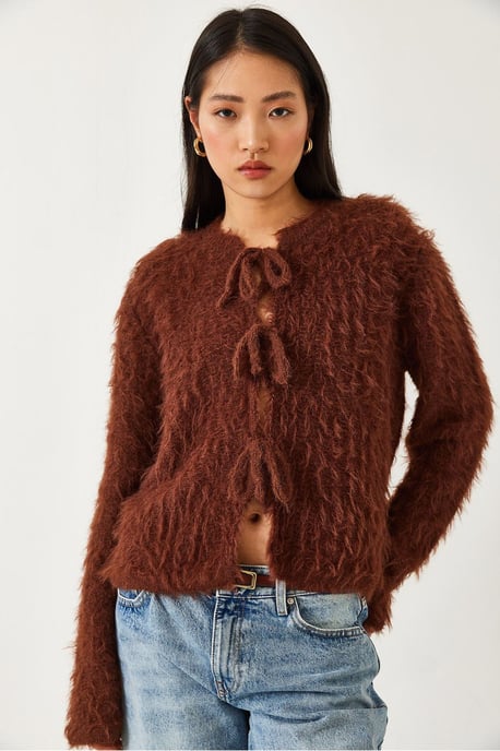Kanten Korte Ribgebreide Cardigan met Striksluiting - Image 3