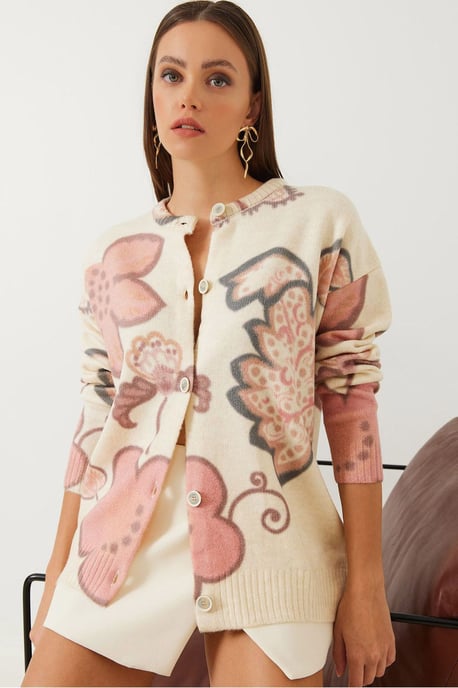 Textured Bloeiende Brei Cardigan met Knopen - Image 1