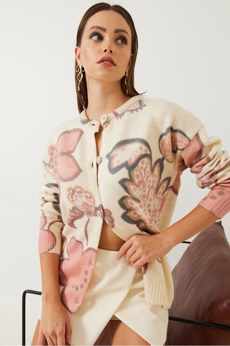 Textured Bloeiende Brei Cardigan met Knopen - Image 3
