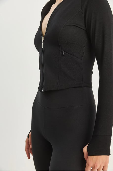 Slim Fit Stickad Aktiv Topp med Dragkedja - Image 5