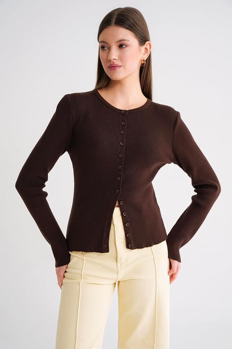 Geknoopte Slim Fit Geribbelde Brei Cardigan - Image 3