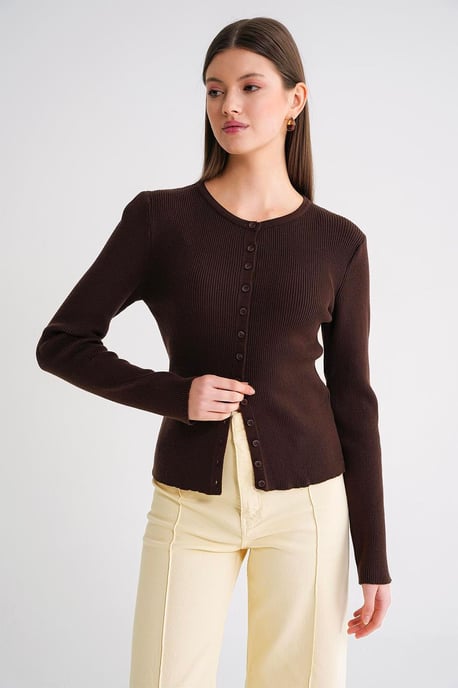 Geknoopte Slim Fit Geribbelde Brei Cardigan - Image 5