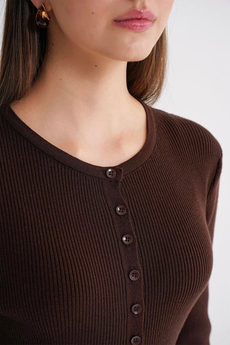 Geknoopte Slim Fit Geribbelde Brei Cardigan - Image 6