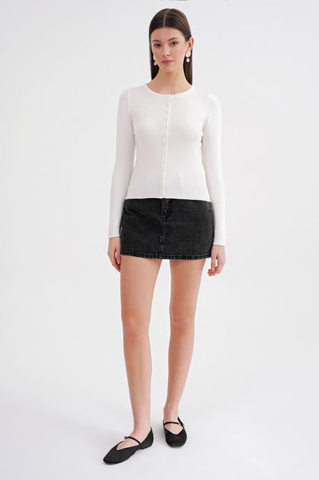 Geknoopte Slim Fit Ribbelgebreide Cardigan - Image 2