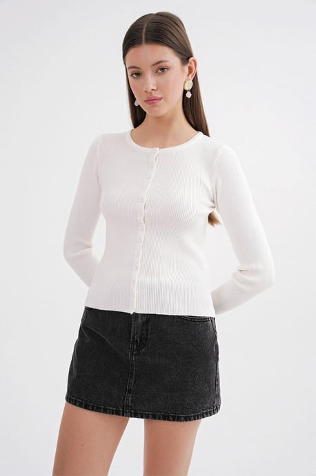 Geknoopte Slim Fit Ribbelgebreide Cardigan - Image 3