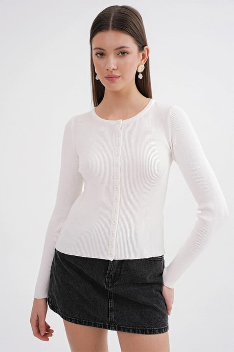 Geknoopte Slim Fit Ribbelgebreide Cardigan - Image 5