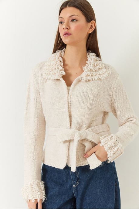 Frilly Tie Closure Shawl Collar Cardigan - Image 2