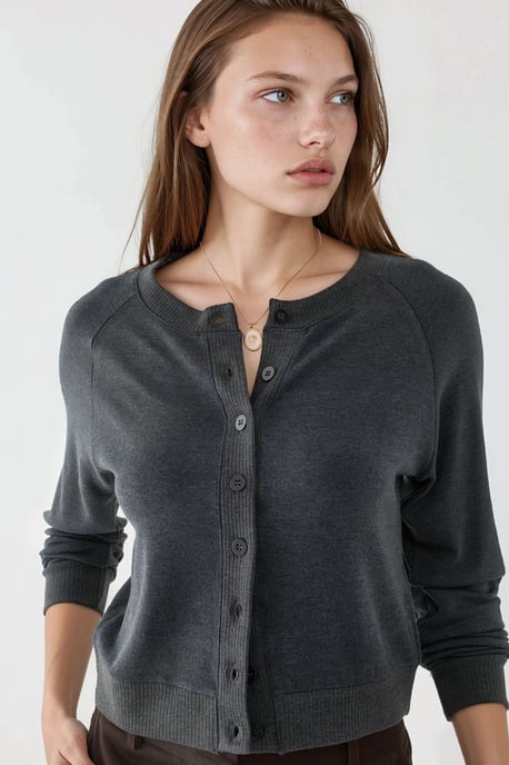Crew Neck Buttoned Cardigan - Image 2