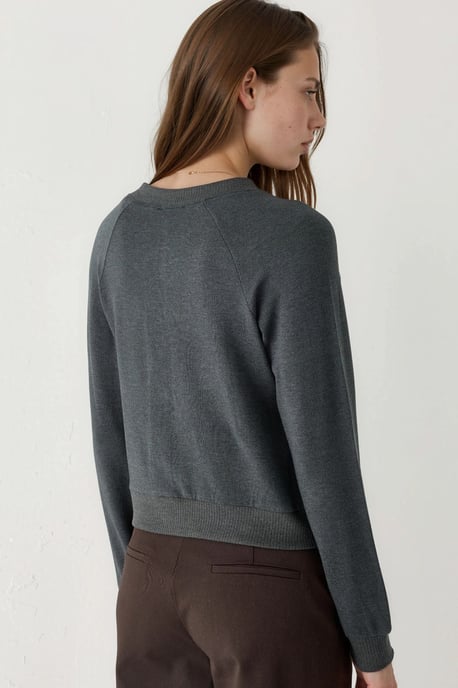 Crew Neck Buttoned Cardigan - Image 3