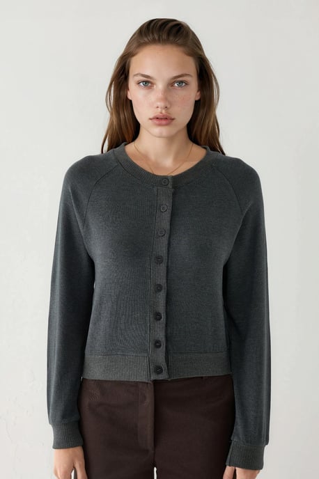 Crew Neck Buttoned Cardigan - Image 6