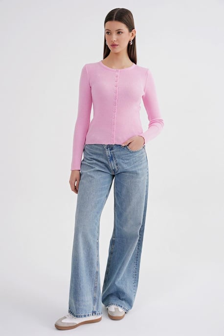Geknoopte Slim Fit Geribbelde Brei Cardigan - Image 2