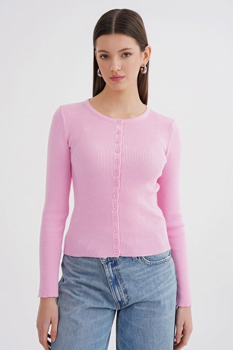 Geknoopte Slim Fit Geribbelde Brei Cardigan - Image 3