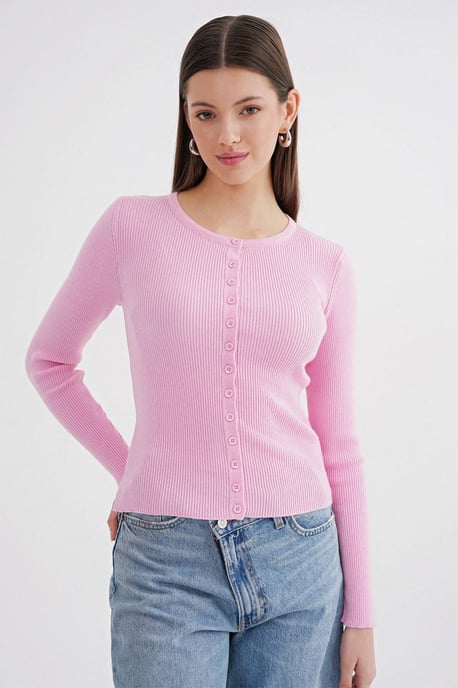 Geknoopte Slim Fit Geribbelde Brei Cardigan - Image 4