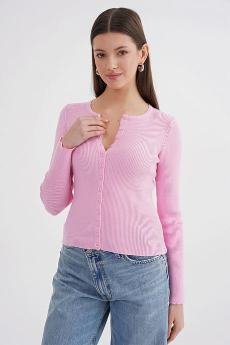 Geknoopte Slim Fit Geribbelde Brei Cardigan - Image 5