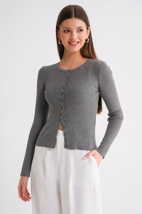 Geknoopte Slim Fit Ribbelgebreide Cardigan - Image 2