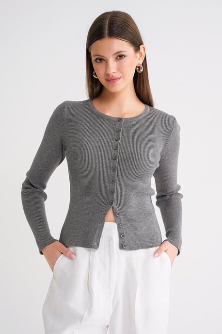 Geknoopte Slim Fit Ribbelgebreide Cardigan - Image 4