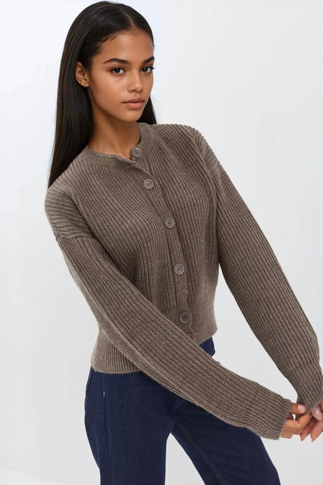 Texturerad långärmad cardigan med knappar och rundad halsringning - Image 3