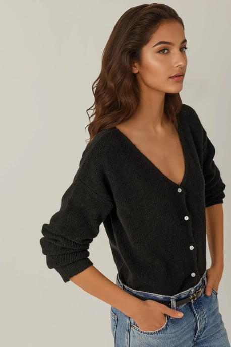Ultra mjuk V-ringad knäppt dubbelanvänd cardigan - Image 5