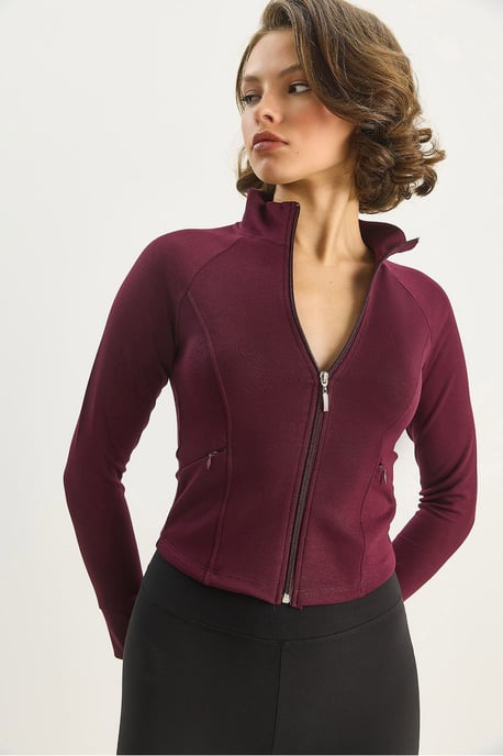 Slim Fit Stickad Aktiv Top med Dragkedja - Image 2