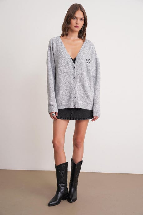 Oversized Knit Cardigan with Heart Detail - Image 2