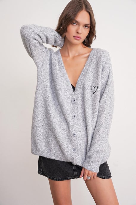 Oversized Knit Cardigan with Heart Detail - Image 3