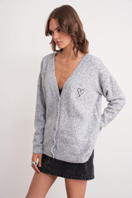 Oversized Knit Cardigan with Heart Detail - Image 4