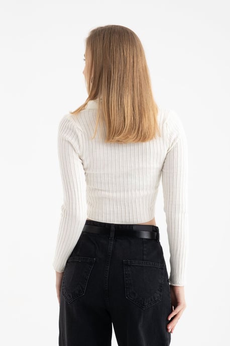 Polokrage Ribbad Zip-upp Korthårig Kofta - Image 2