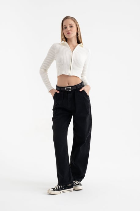 Polokrage Ribbad Zip-upp Korthårig Kofta - Image 3