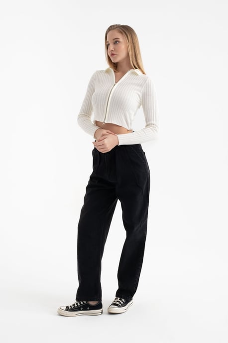 Polokrage Ribbad Zip-upp Korthårig Kofta - Image 4