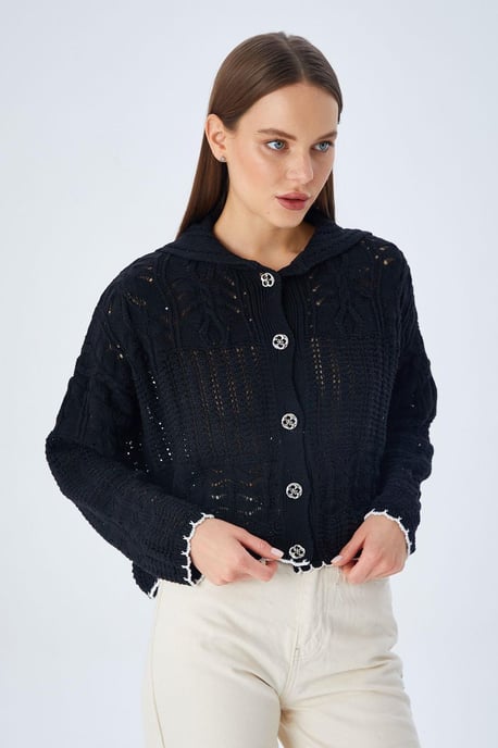 Texturerad stickad cardigan med knappstängning - Image 2
