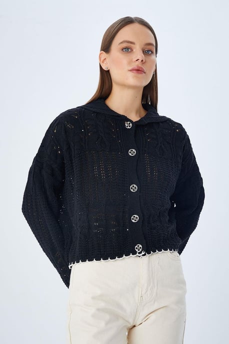 Texturerad stickad cardigan med knappstängning - Image 4