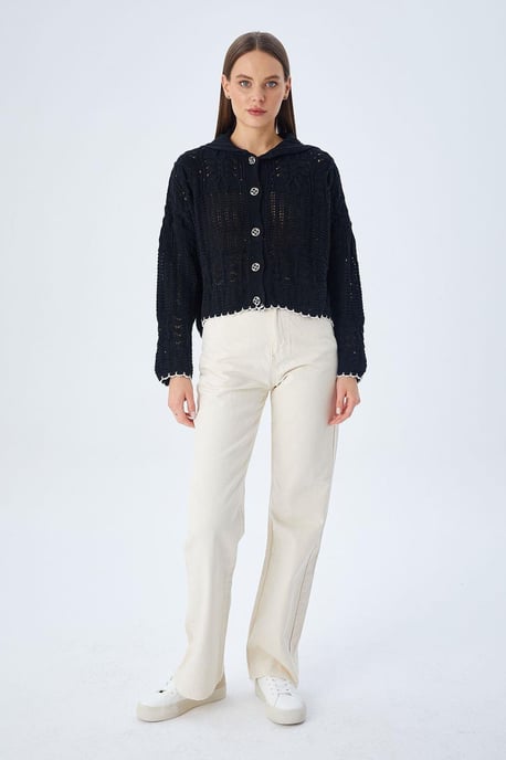 Texturerad stickad cardigan med knappstängning - Image 5