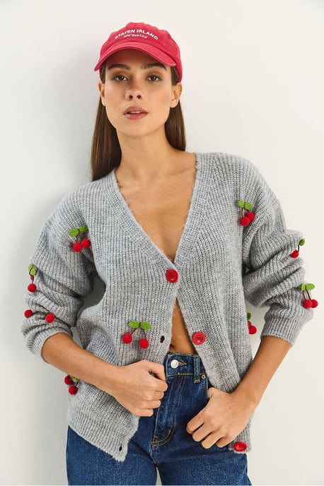 V-hals Fruit Geborduurd Trui Cardigan - Image 2