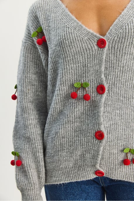 V-hals Fruit Geborduurd Trui Cardigan - Image 6