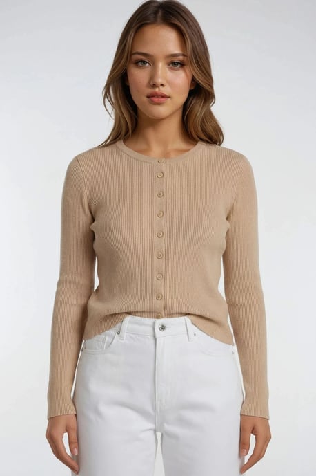 Geknopfde Slim Fit Geribbeld Brei Vest - Image 2