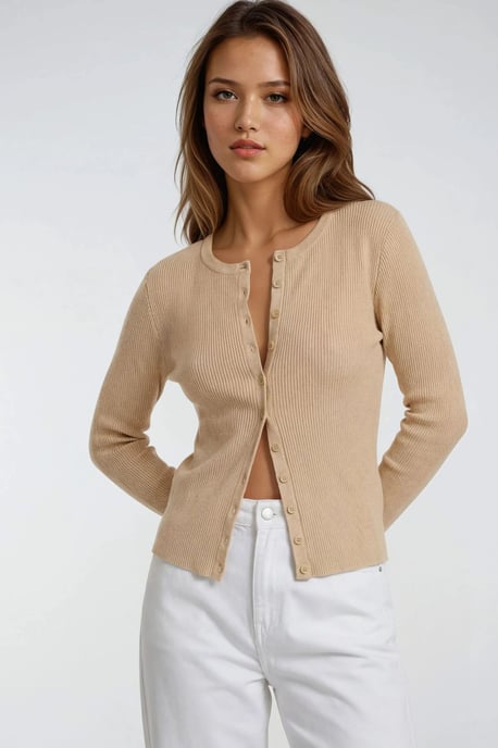Geknopfde Slim Fit Geribbeld Brei Vest - Image 3