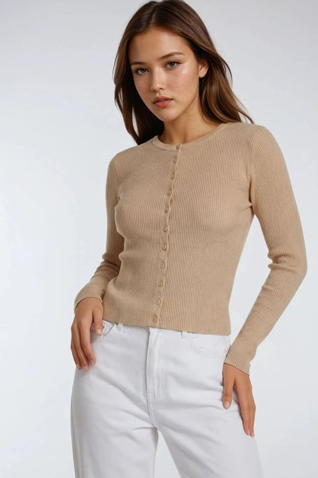 Geknopfde Slim Fit Geribbeld Brei Vest - Image 4