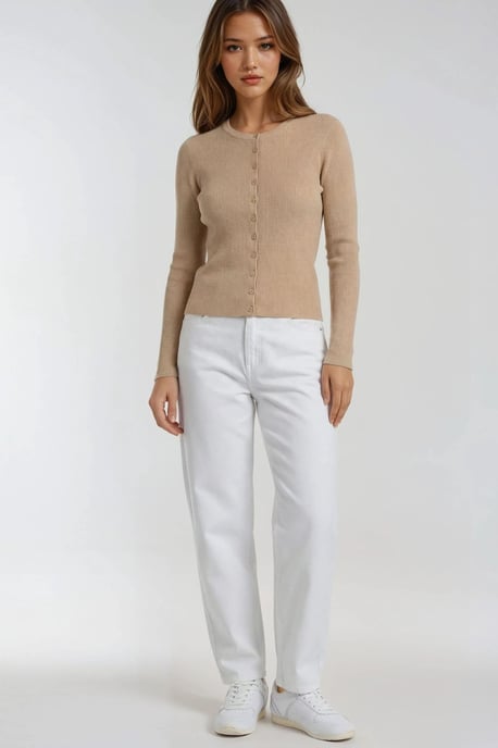 Geknopfde Slim Fit Geribbeld Brei Vest - Image 5