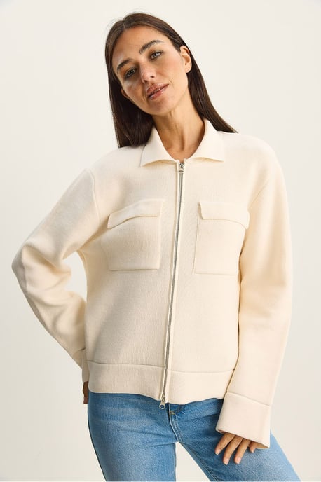 Geribbelde brei cardigan met rits en zakken - Image 2